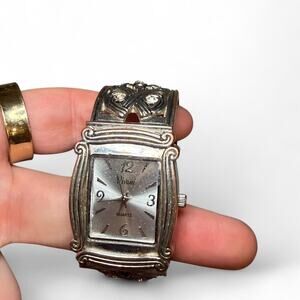 Vivani‎ Ornate Silver-Tone Cuff Watch w/ Rhinestones